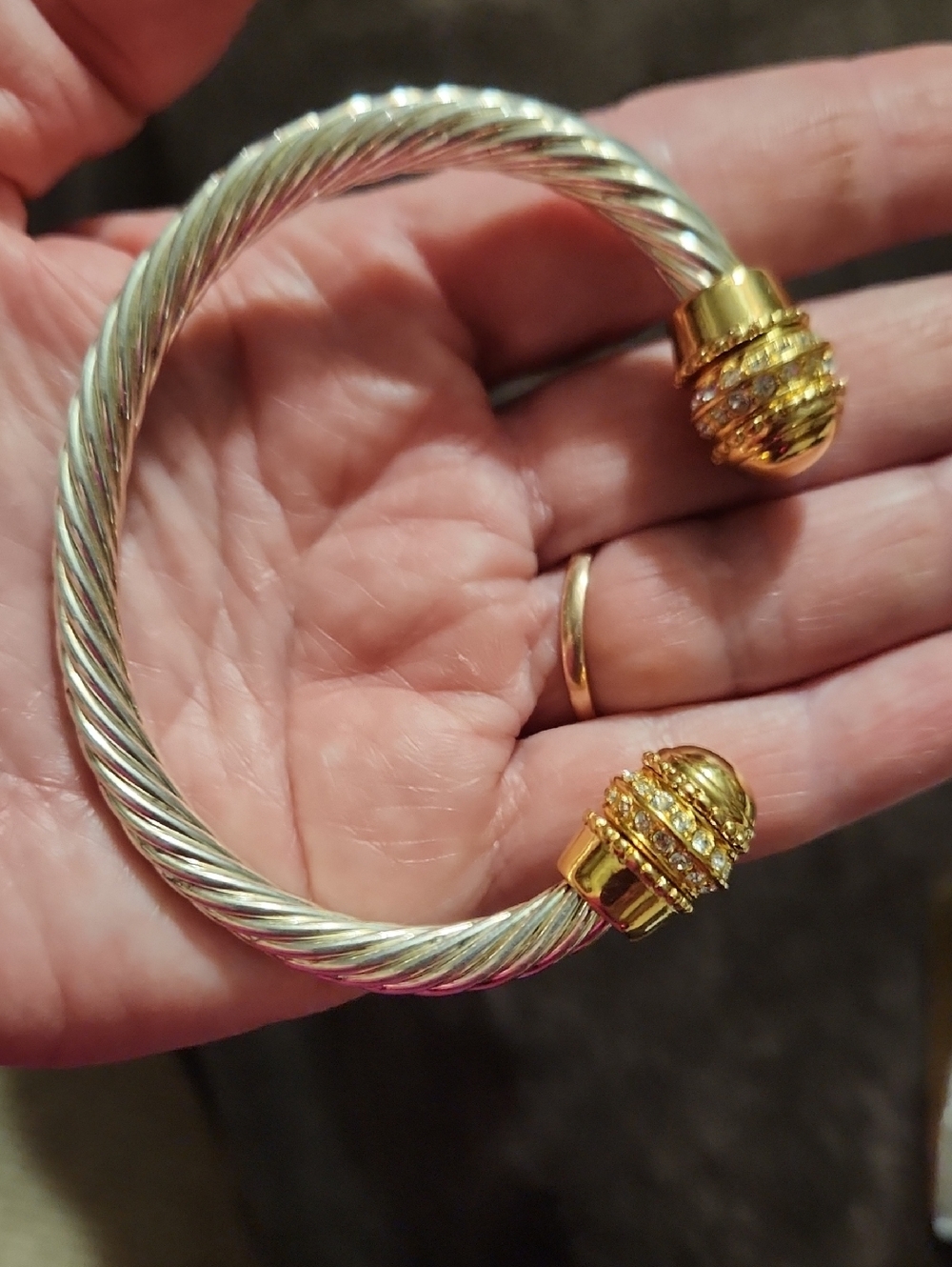 Gold & Silver Twist Cuff Bracelet with Inter Changeable End Caps